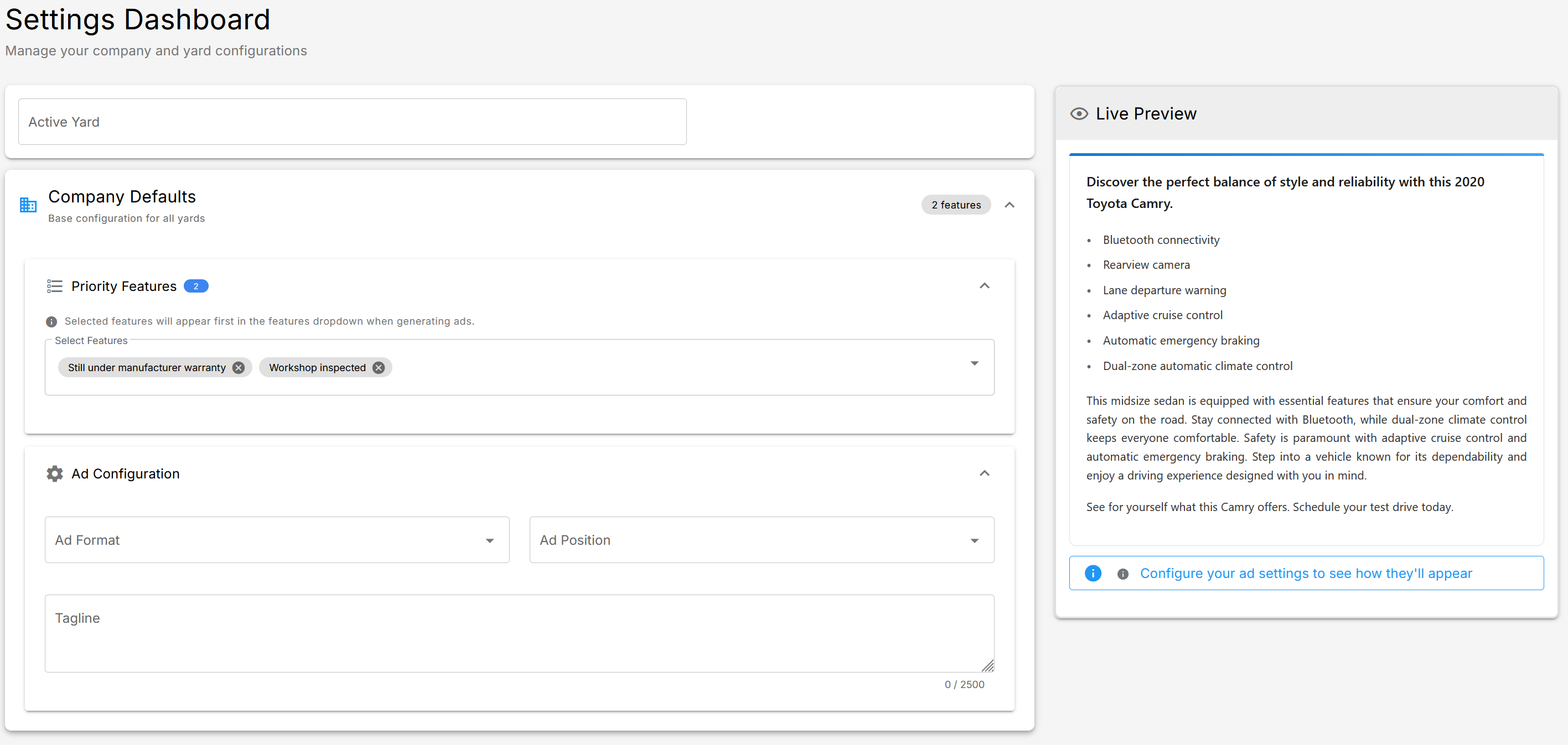 Settings Configuration